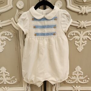 Beatrice And George White Baby Romper with Blue Accents Size 18 Months
